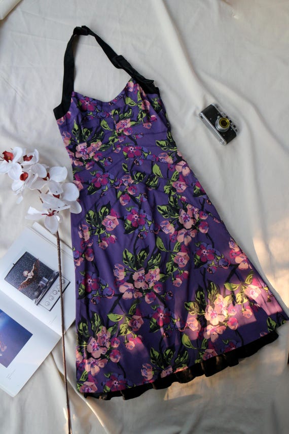 Floral Silk Dress Y2K Karen Millen Purple Sizeus 6 - Vintage Designer  Summer Dress, Pansy Print Midi Dress - Etsy Israel