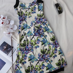 Karen Millen Y2K Silk Floral Halter Dress Vintage Designer Summer Midi UK 8 Blue Purple