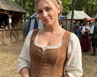 Medieval Women’s Suede Corset Top, Vintage Victorian Pirate Waistcoat, Renaissance Faire Costume Vest, Cosplay & Halloween Outfit