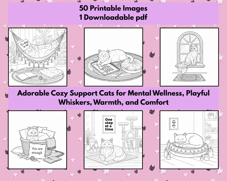 Funny Quotes Coloring Pages Volume 3 | 50 Mental Health Relaxing Cats (Instant Download) image 2
