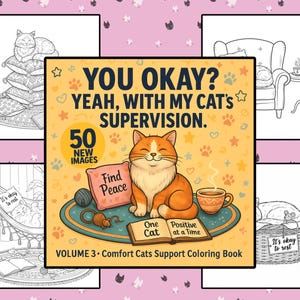 Funny Quotes Coloring Pages Volume 3 | 50 Mental Health Relaxing Cats (Instant Download) image 1