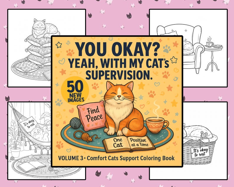 Funny Quotes Coloring Pages Volume 3 | 50 Mental Health Relaxing Cats (Instant Download) image 1