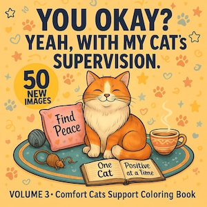 Funny Quotes Coloring Pages Volume 3 | 50 Mental Health Relaxing Cats (Instant Download) image 11