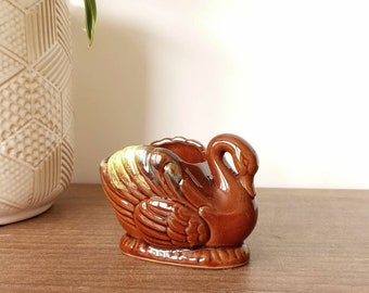 Vintage Brown Swan Candleholder, Drip Glaze Taper Holder, Ceramic Bird Animal Candleholder , Neutral Boho Farmhouse Decor