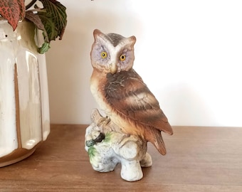 Vintage Owl Figurine, Lefton Porcelain Bird, Hand Painted, KW 121, Cottagecore, Cabin, Woodland, Farmhouse, Owl Gift, Fall Autumn Decor