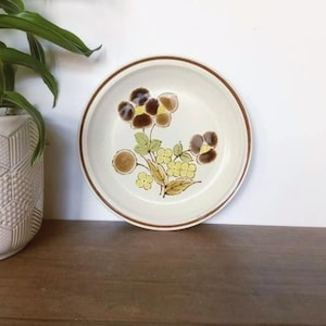 Vintage Floral Salad Plate with Brown Flower Design