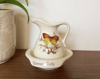 Vintage Wisconsin Dells Speckled Souvenir Pitcher With Butterfly, State City Souvenir, Travel Vacation Souvenir, Treasure Craft USA