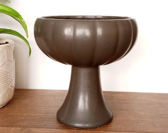 Vintage Dark Grey Pedestal Planter, Vase, Indoor Plant Pot,, Footed Planter, Mid Century, Modern Minimalist, Halloween Decor, Fall Autumn