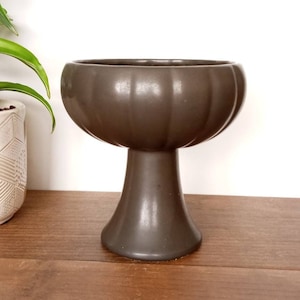 Vintage Dark Grey Pedestal Planter, Vase, Indoor Plant Pot,, Footed Planter, Mid Century, Modern Minimalist, Halloween Decor, Fall Autumn image 1