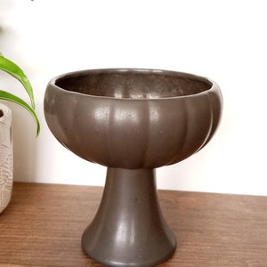 Vintage Dark Grey Pedestal Planter, Vase, Indoor Plant Pot,, Footed Planter, Mid Century, Modern Minimalist, Halloween Decor, Fall Autumn image 2