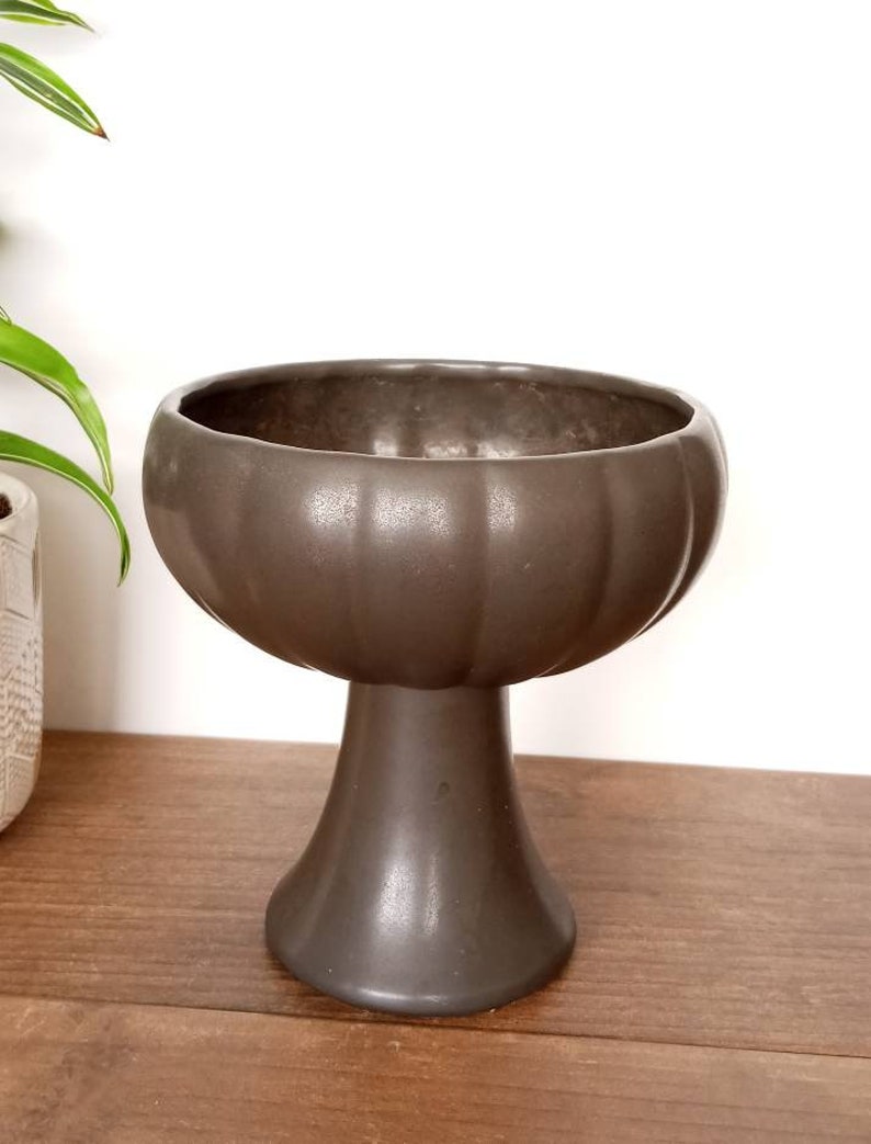 Vintage Dark Grey Pedestal Planter, Vase, Indoor Plant Pot,, Footed Planter, Mid Century, Modern Minimalist, Halloween Decor, Fall Autumn image 2