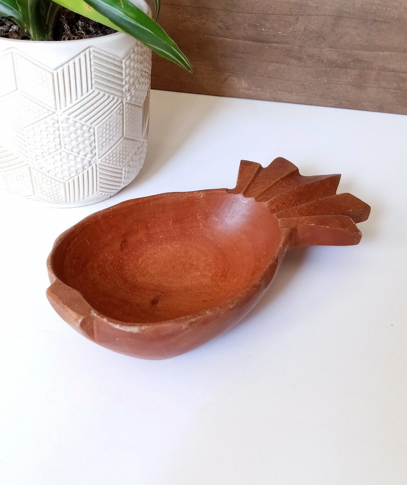 Vintage Wood Pineapple Trinket Dish, Catchall, Nut Bowl, Candy Dish, Serving Bowl, Kamani Wood, Made in Philippines, Tropical Tiki Decor image 8
