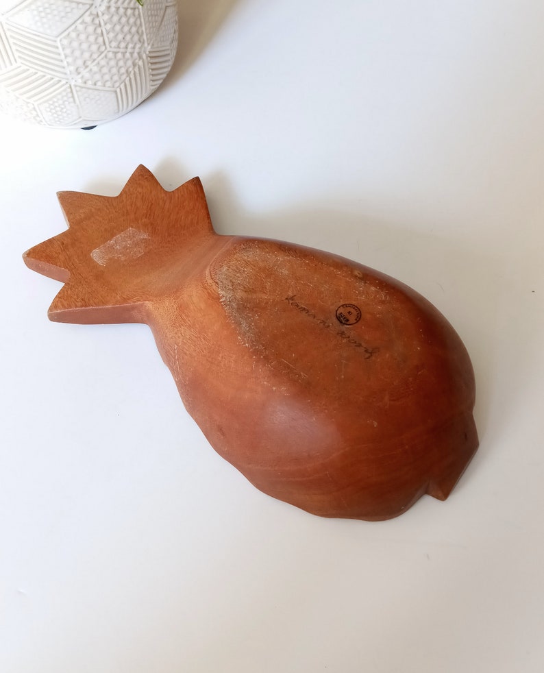 Vintage Wood Pineapple Trinket Dish, Catchall, Nut Bowl, Candy Dish, Serving Bowl, Kamani Wood, Made in Philippines, Tropical Tiki Decor image 3