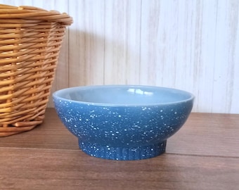 Vintage Anchor Hocking Fire King Graniteware Speckled Blue White Cereal Bowl - Farmhouse Kitchen Serving