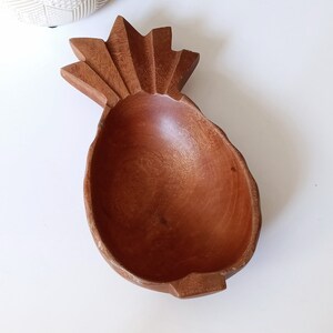 Vintage Wood Pineapple Trinket Dish, Catchall, Nut Bowl, Candy Dish, Serving Bowl, Kamani Wood, Made in Philippines, Tropical Tiki Decor image 2