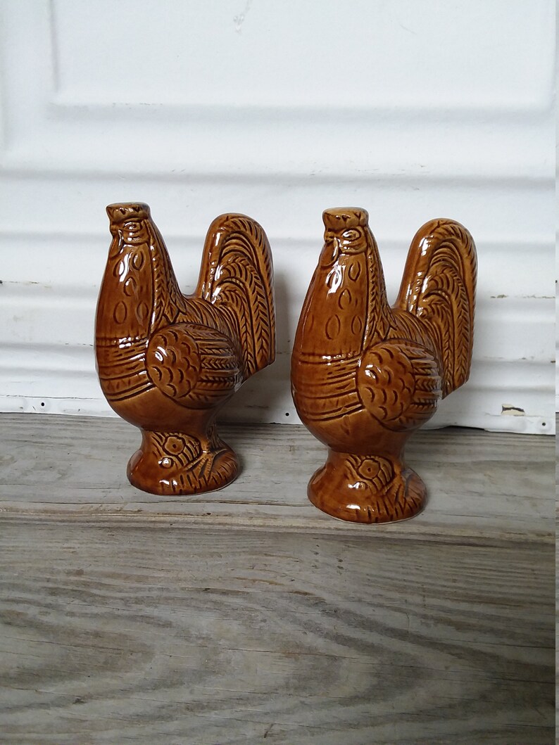 Vintage Brown Rooster Chicken Salt Pepper Shakers Made in Etsy