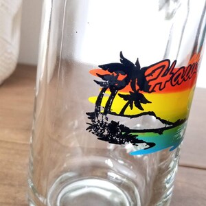 Vintage Hawaii State Souvenir Mok, Helder glas Mok, Cup, Strand Zonsondergang Design, Reizen Souvenir, Collectible afbeelding 5