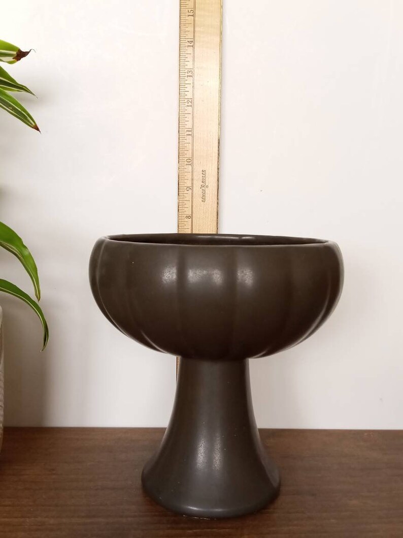 Vintage Dark Grey Pedestal Planter, Vase, Indoor Plant Pot,, Footed Planter, Mid Century, Modern Minimalist, Halloween Decor, Fall Autumn image 5