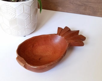 Vintage Wood Pineapple Trinket Dish, Catchall, Nut Bowl, Candy Dish, Serving Bowl, Kamani Wood, Made in Philippines, Tropical Tiki Decor