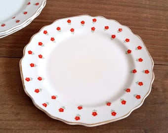 Vintage W.S. George Bread and Butter Plate, Blushing Rose Dalrymple Pattern, Dessert Plate, Red White Floral Plates, Cottagecore, Farmhouse
