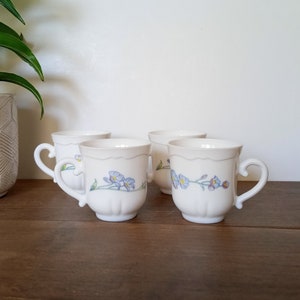 Vintage Arcopal France Tea Cups, Set of 4, Milk Glass Tea Cup, White with Blue Flowers, Romantic, Cottagecore, Shabby Chic image 10