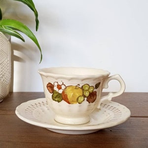 Vintage Cup and Saucer Sets, Teacups, Coffee Mugs, Fruit Basket, Vernon Ware by Metlox, California Pottery, Farmhouse Kitchen, Cottagecore image 3