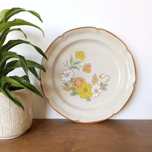 Vintage International China Country Cousins Michelle Chop Plate, 12&quot; Round Platter, Serving Dish, Yellow Orange Floral Pattern