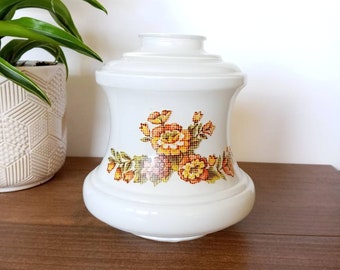 Vintage White Pendant Light Shade with Floral Design, Red Yellow Rose Lamp Shade, Farmhouse Country Decor, Granny Chic, Cottagecore