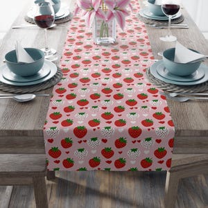 Charming Strawberry Table Runner, Cotton Table Decor, Farmhouse Kitchen Accent, Summer Table Setting, Party Decoration