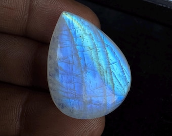 Cabochão de Pedra da Lua Arco-Íris AAA, Gema com Reflexo Azul para Joias com Arame. 29x24x7mm