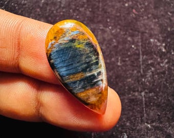 Golden Blue Pietersite Cabochon for Jewelry Making, Polished Loose Stone