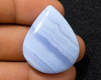 Cabochão de Ágata Renda Azul Natural em Formato de Pera, Gema Polida para Confecção de Joias (28x25x6mm)