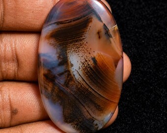 Cabochão grande de ágata Montana: Gema natural polida para confecção de joias (49x31x6mm)