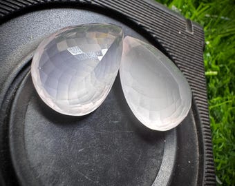 Faceted Pear Rose Quartz Pair, 29/28 Carat, Earring Stones