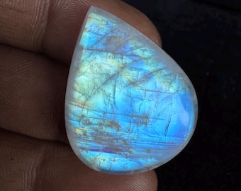 Cabochão de Pedra da Lua Arco-Íris, Gema Solta para Confecção de Joias, Cristal de Pedra da Lua Brilhante. 25x21x6mm
