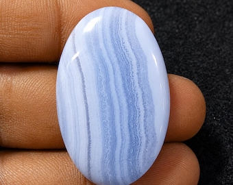 Cabochão oval de ágata rendada azul natural, gema polida para fabricação de joias (35x22x6mm)