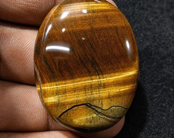 Cabochão de olho de tigre dourado natural | Pedra preciosa Chatoyant (40x31x6mm)