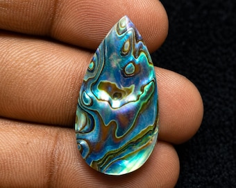 Cabochão duplo de abalone, gema em formato de pera, pedra preciosa iridescente para joias (28x15x6mm)