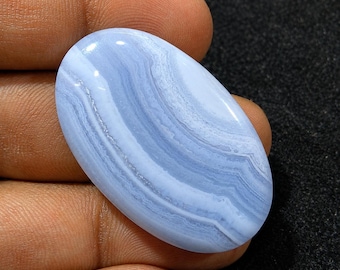 Cabochão oval de ágata rendada azul natural, gema polida para fabricação de joias (36x23x6mm)