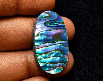 Cabochão duplo de abalone natural, gema iridescente de concha de abalone, pedra para confecção de joias. 27x14x6mm