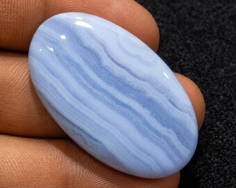 Cabochão oval de ágata rendada azul natural, gema polida para fabricação de joias (39x23x5mm)