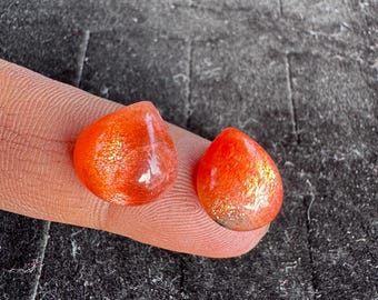 Orange Sunstone Cabochon Pair, Coppery Sparkle Gemstones