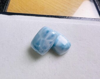 Par de gemas naturais de larimar, formato quadrado, pedra azul do Caribe (14x10x5mm)