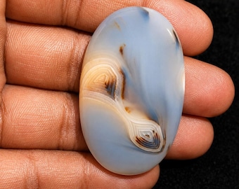 Cabochão grande de ágata natural de Montana – Gema polida para fabricação de joias (46x29x6mm)
