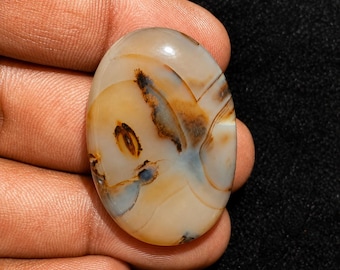 Cabochão de Ágata Natural de Montana, Gema Polida para Fabricação de Joias (34x22x5mm)