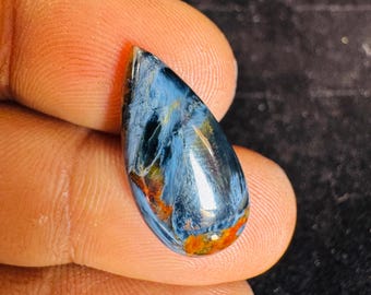 Blue Stormy Pietersite Cabochon Pear Gem For Wire Wrapping.
