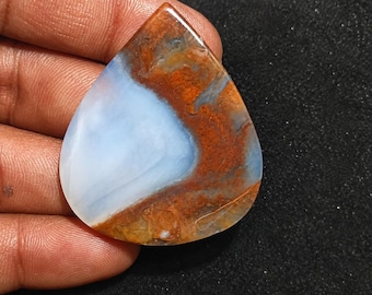 Cabochão grande de ágata natural de Montana, gema polida para fabricação de joias (43x37x4mm)