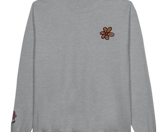 Flower Embroidered Unisex Crewneck Sweatshirt