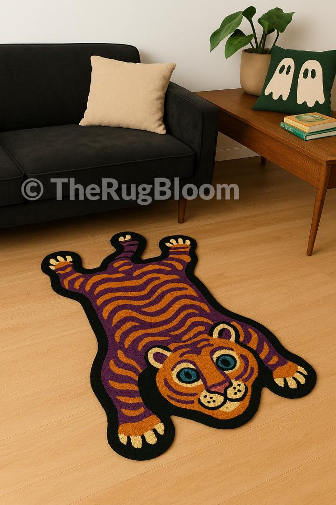 Tiger Shape Rug Hand-tufted Tiger Rug: Playful Animal Shaped Carpet, Boho Home Decor ...