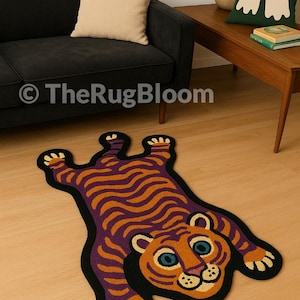 Hand Tufted Tiger Rug – Bold Animal Shaped Carpet, Playful Jungle Decor, Colorful Statement Rug for Living Room, Kids Room & Boho Home